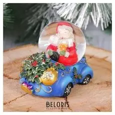 Сувенир - снежный шар водяной "Дед мороз на машине"