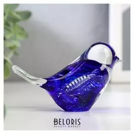 Сувенир стекло в стеклокрошку "Птичка" 10х6 см синий