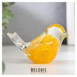 Сувенир стекло в стеклокрошку "Птичка" 10х6 см жёлтый