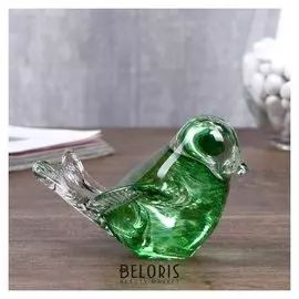 Сувенир стекло в стеклокрошку "Птичка зеленая" 6х6,5х10 см