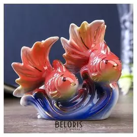 Сувенир "Золотые рыбки на волне" цветные, с золотом 10х11х9 см