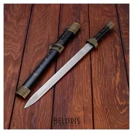 Сувенирный меч, прямой с резьбой по лезвию, ножны пустыня, 3 вставки металл, 40см