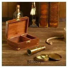 Сувенирный набор в шкатулке "Шкипер" (Компас, подзорная труба)