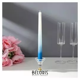 Свеча античная, 2,4 х 28 см, бело-синяя, 77 грамм