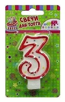 Свеча - цифра 3 Красное ассорти