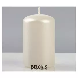 Свеча - цилиндр лакированная, 5×8 см, белый жемчуг металлик матовый