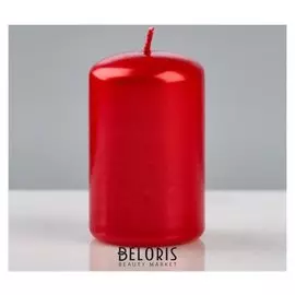 Свеча - цилиндр лакированная, 5×8 см, красная металлик матовый