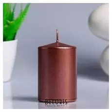 Свеча - цилиндр парафиновая, лакированная, нежно розовый металлик, 5,6×8 см