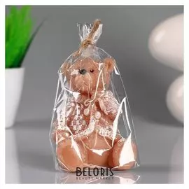 Свеча декоративная "Мишка в пальтишке" бежевая