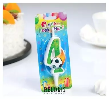 Свеча для торта цифра "Футбольная""4" зелёная