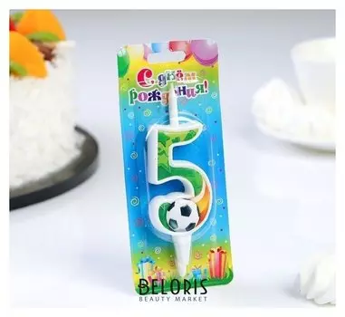 Свеча для торта цифра "Футбольная""5" зелёная