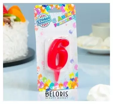 Свеча для торта цифра "Овал""6", красная