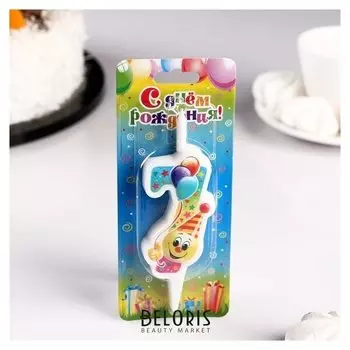 Свеча для торта "Смайлик с шарами""7"