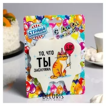 Свеча для торта «С днём рождения, котик, то, что ты заслужил», 10×10 см