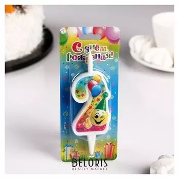 Свеча для торта "Смайлик с шарами""2"