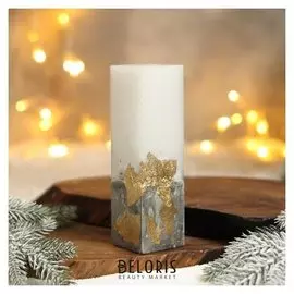 Свеча интерьерная белая с бетоном (Поталь), 5 х 5 х18 см