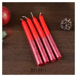 Свеча классическая, 1,9х 20 см, 1 штука, красный металлик