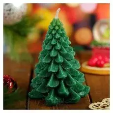 Свеча новогодняя "Ёлочка пушистая" тёмно-зелёная, 10см