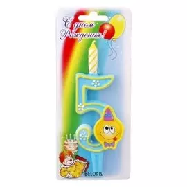 Свеча тортовая Смайлик цифра 5