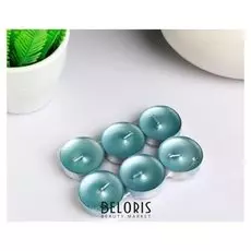 Свеча в гильзе "Шайба", голубая, 6 шт