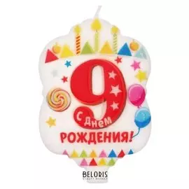 Свеча в торт 9 "С Днем Рождения"