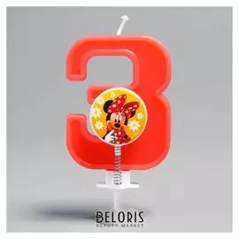 Свеча в торт цифра "3" Минни Маус