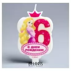 Свеча в торт дисней 6 "С днем рождения", принцессы : рапунцель