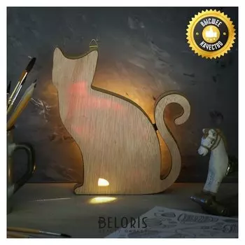 Светильник деревянный «Котик», 17.2 × 18.9 см