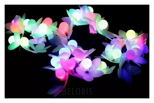 Светодиодный куст улич. 0,3 м, "Шарики/цветы", 32 Led, 220v, моргает мульти