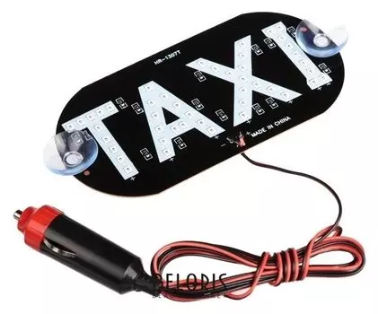 Табличка "Taxi" светодиодная со штекером, в прикуриватель, на присосках