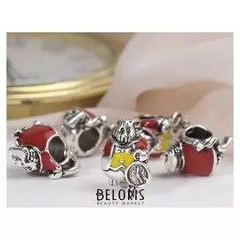 Талисман "Кролик с часами", цвет красно-жёлтый в серебре