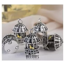 Талисман "Птичка в клетке", цвет жёлтый в серебре