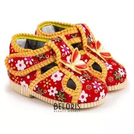 Тапочки детские, цвет красный/цветочек, размер 25,5