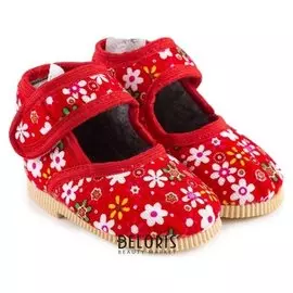 Тапочки на липучке для девочки, красный цветочек, размер 18