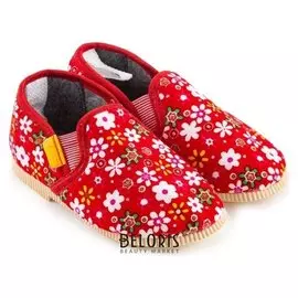 Тапочки на резинке для девочки, красный цветочек, размер 19,5