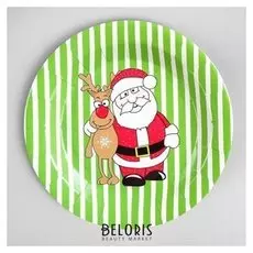 Тарелка бумажная «Дед мороз с оленем», набор 6 шт.