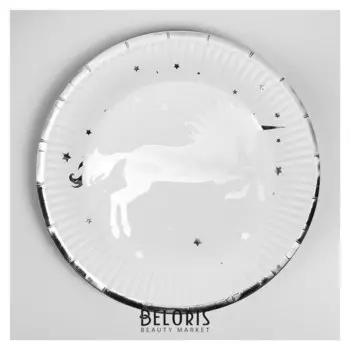 Тарелка бумажная «Единорог», набор 6 шт., серебряное тиснение