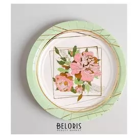 Тарелка бумажная «Пионы», 17 см, набор 6 шт.