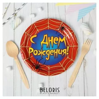 Тарелка бумажная «С днём рождения», паутина, набор 6 шт., 18 см