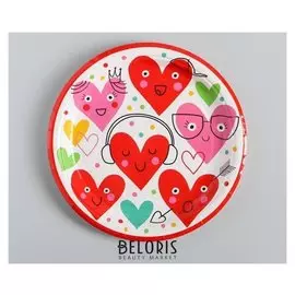 Тарелка бумажная "Сердца" набор 10 шт