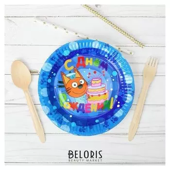 Тарелка бумажная «Три кота», 6 шт., 17 см, цвет синий