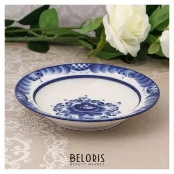 Тарелка «Цветы», глубокая, D=20 см, H=4 см, гжель