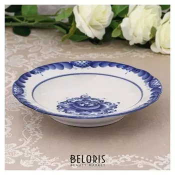 Тарелка «Цветы», глубокая, D=24 см, H=4 см, гжель