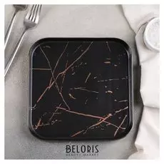 Тарелка для подачи Gold, 20×2 см, цвет чёрный с золотом