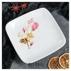 Тарелка "Квадрат" белая с деколью