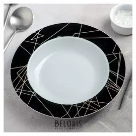 Тарелка суповая «Кассиопея» 300 мл, 21×3,5 см, цвет белый/чёрный