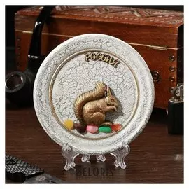 Тарелка сувенирная "Белка", керамика, гипс, минералы, D=11 см