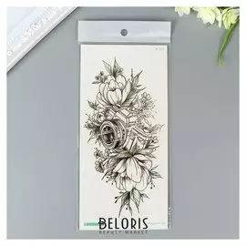 Татуировка на тело чёрная с цветом "Фотоаппарат в цветах" 21х10 см