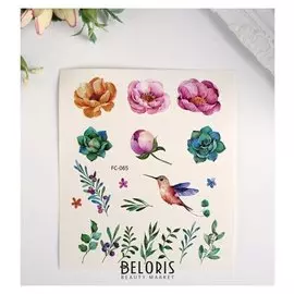 Татуировка на тело цветная "Цветы, кактусы и разнотравье" 12х10,5 см