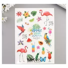 Татуировка на тело цветная "Лето, тропики и птицы" 21х15 см